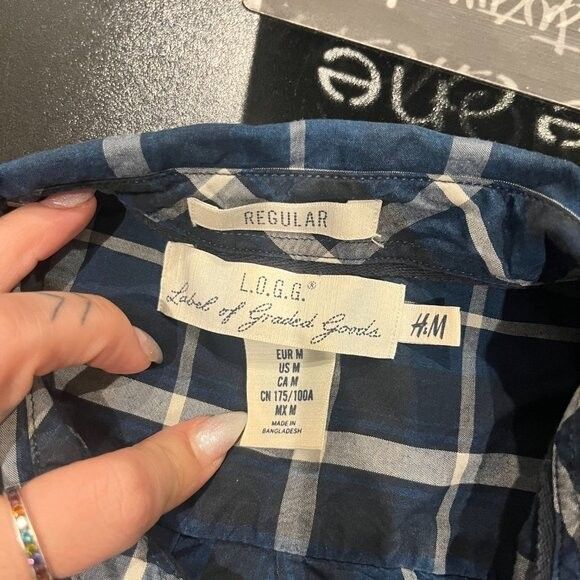 Regular L.O.G.G. Label of Graded Goods Mens Blue Plaid Medium H&M Dress Shirt - Picture 4 of 5